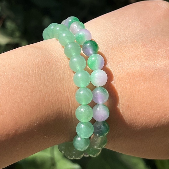 8mm stretchable green aventurine‎ dyed Quartz bracelet set - Picture 1 of 5